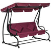 3 Seat Outdoor Free Standing Swing Bench Porch Swing with Stand, Comfortable Cushioned Fabric & Included Canopy, Red