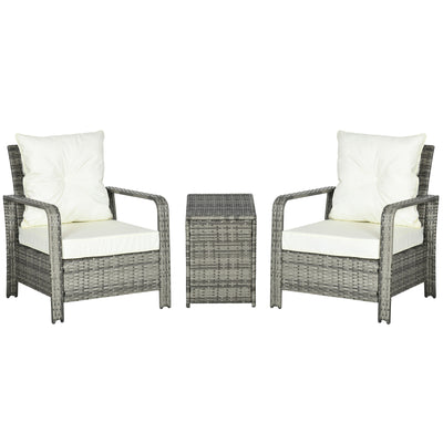 3 PCS Rattan Wicker Bistro Set with Storage Table, Patio Furniture Set Outdoor Sofa Set with Washable Cushion, Conversation Set for Garden Balcony Porch, Beige