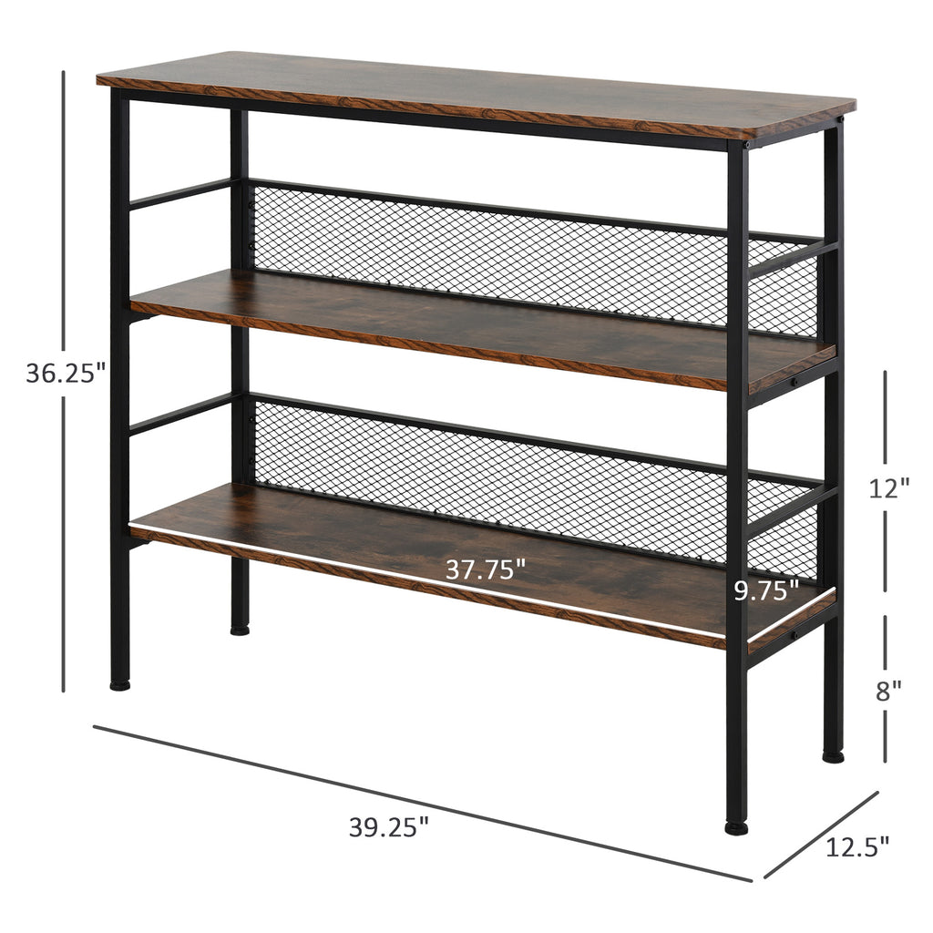 3-Tier Industrial Style Storage Metal Wooden Shelf with a Robust Multi-Functional Design & Adjustable Feet, Black
