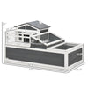 Wooden Tortoise House with Balcony, 2 Tiers Large Tortoise Habitat Indoor, Outdoor Reptile Cage with Ladder, Tray, Openable Roofs, 44" x 25.5" x 25"