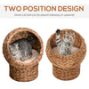 Weaved Elevated Cat Bed, Hand Made Braided Banana Leaf Pet House Nest with Cushion for Kitten, 23.5" H, Brown