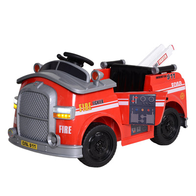 6V Electric Ride-On Fire Truck Vehicle for Kids with Remote Control Music Lights and Ladder