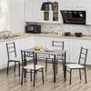 Kitchen Table and Chairs for 4, Modern Dining Table Set with Padded Sponge Cushion Chairs and Marble Textured Dining Table, Light Grey/Black