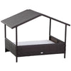 Wicker Dog House Elevated Raised Rattan Bed for Indoor/Outdoor with Removable Cushion Lounge, Cream