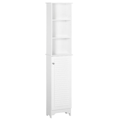 Linen Cabinet Slim Bathroom Storage Cabinet Freestanding Bathroom Tall Organizer Tower Cupboard Adjustable Shelves Wooden Furniture White