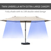 Patio Umbrella 15' Steel Rectangular Outdoor Double Sided Market with base, UV Sun Protection & Easy Crank for Deck Pool Patio, Coffee