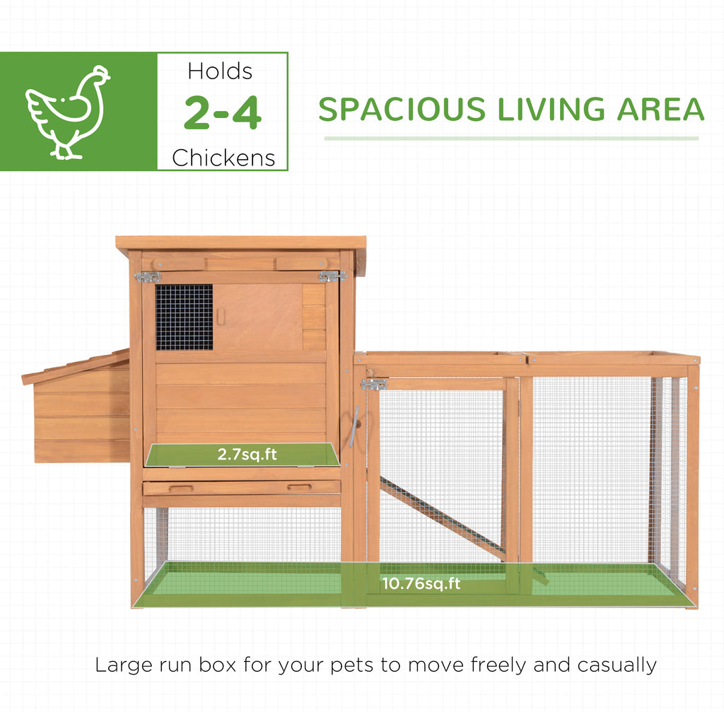 Chicken Coop 75" Wooden Hen House Backyard Chicken Coop with Outdoor Run and Nesting Box - Natural Wood