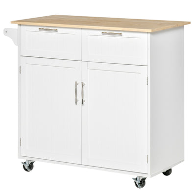 Kitchen Cart, Rolling Kitchen Island Cart with Adjustable Shelving, 2 Drawers and Tower Rack, White