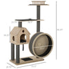 58.25" Luxury Pine Wood Cat Tree Activity Center with Sisal Scratching Posts Board Perches Roomy Condo Carpet Cushion Rotating Runner  Natural