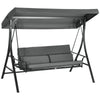 3 Person Porch Swing Bed, Outdoor Patio Swing Chair Bench Hammock with Adjustable Canopy, Cushions, Pillows, Dark Gray