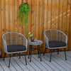 Grey 3 Pieces Patio PE Rattan Bistro Set, Outdoor Round Wicker Woven Coffee Set, 2 Chairs & 1 Coffee Table Conversation Furniture Set, for Garden