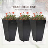 28" Tall Plastic Planters, 3-Pack, Large Taper Outdoor & Indoor Plastic Garden Flower Pots, for Entryway, Patio, Yard, Black