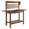 39'' Wooden Garden Potting Bench Work Table with Hidden Storage, Sliding Tabletop, Below Clapboard, Upper Shelf, Brown