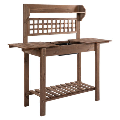 39'' Wooden Garden Potting Bench Work Table with Hidden Storage, Sliding Tabletop, Below Clapboard, Upper Shelf, Brown