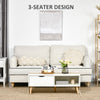 3-Seater Sofa Couch, 71" Modern Linen Fabric Sofa with Rubber Wood Legs and Slatted Frame, Cream White