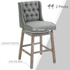 Bar Height Bar Stools Set of 2, 180 Degree Swivel Kitchen Island Stool, 30" Seat Height with Solid Wood Footrests and Button Tufted Design, Grey
