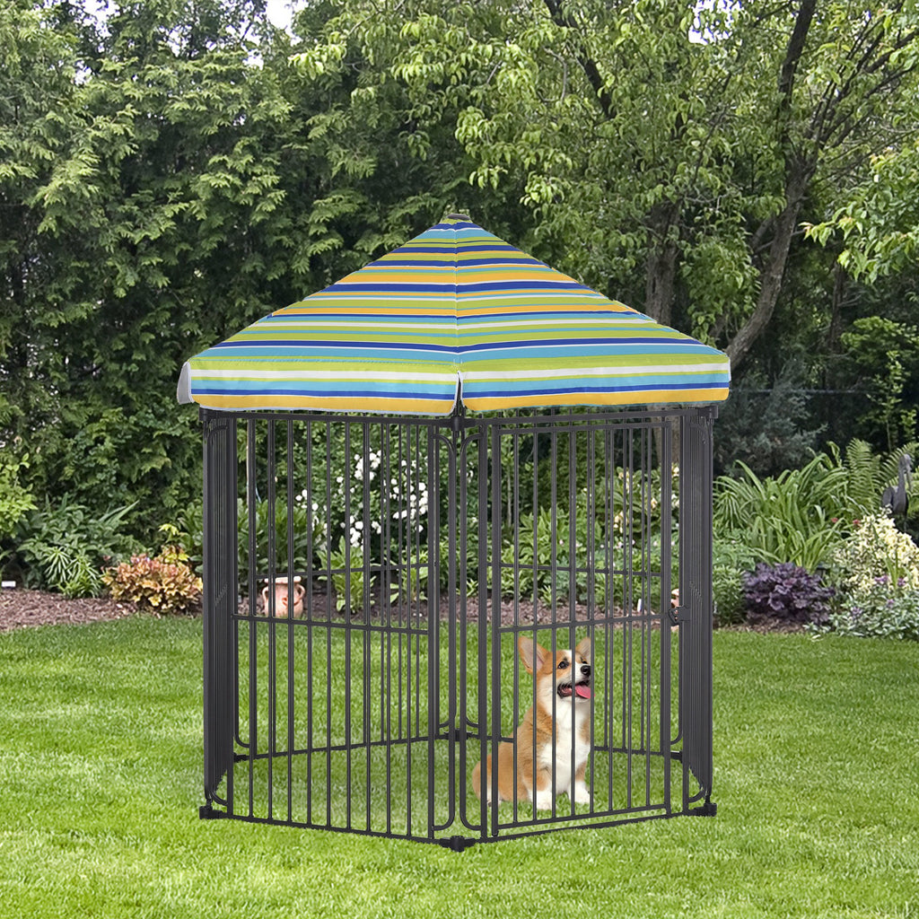 60" x 52" Heavy-Duty Outdoor Pet Cage Kennel with Weather-Resistant Polyester Roof, Locking Door, & Metal Frame