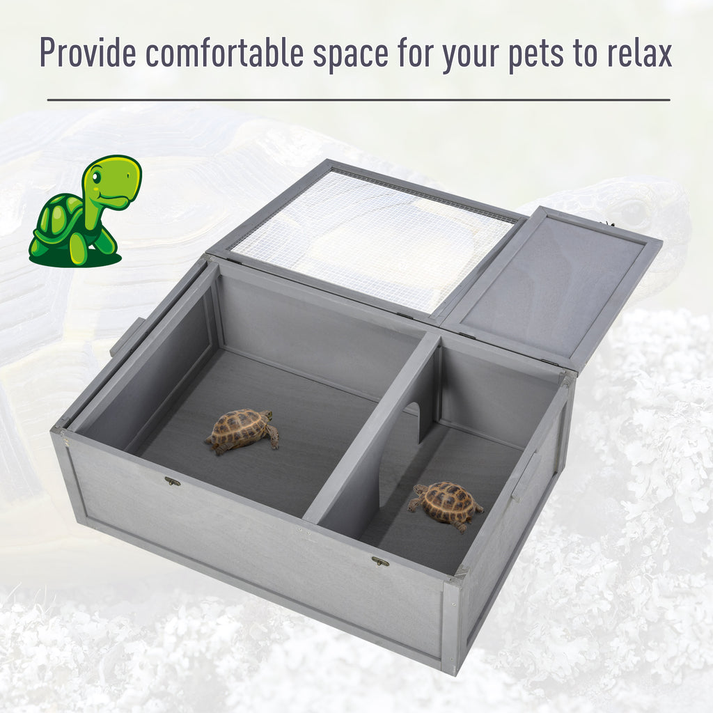 37" L Wooden Tortoise House Turtle Terrarium/ Small Reptile Enclosure with Two Room Design, Grey