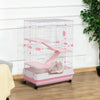 32"L 4-Level Small Animal Cage Rabbit Hutch with Lockable Wheels, Slide-out Tray for Bunny, Chinchillas, Ferret, Hedgehog & Gerbils, Pink