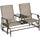 2-Person Outdoor Glider Bench with Center Table, Patio Rocking Chair Swing Loveseat with Breathable Mesh for Backyard Garden Front Porch Sand
