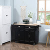 Rolling Kitchen Island on Wheels Utility Cart with Drop-Leaf and Rubber Wood Countertop, Storage Drawers, Door Cabinets, Black