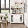 Modern Buffet Cabinet, Storage Sideboard Buffet with Glass Double-Door Cabinet, Drawers for Kitchen, Dining Room, Coffee Bar, Oak/White