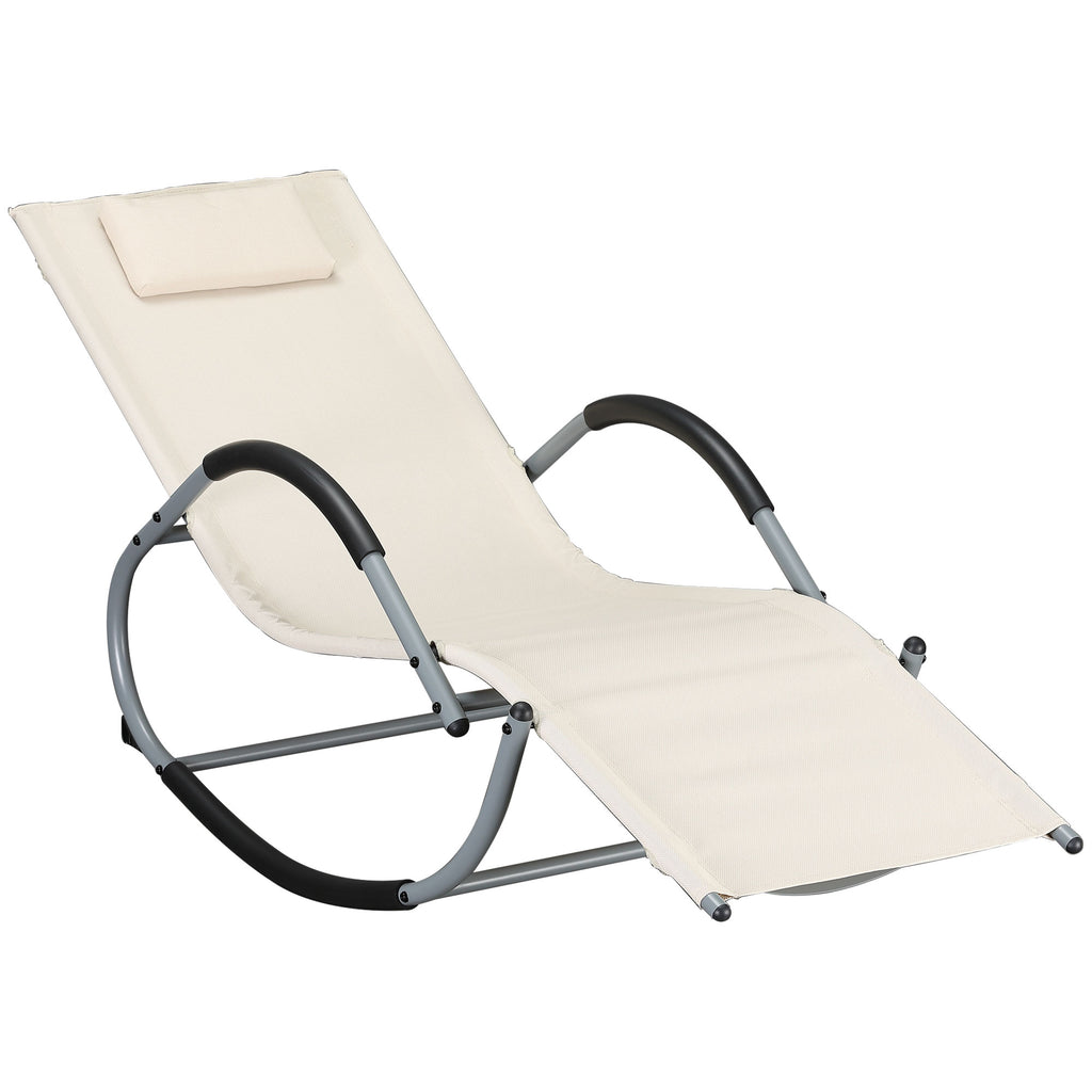 Rocking Chair, Zero Gravity Patio Chaise Sun Lounger, Outdoor Rocker, UV Water Resistant with Pillow, for Lawn, Garden - Beige