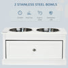Elevated Dog Bowls for Large Dogs, Raised Pet Feeding Station with 2 Stainless Steel Bowls, Storage Drawer, Wood Stand for Cats, White