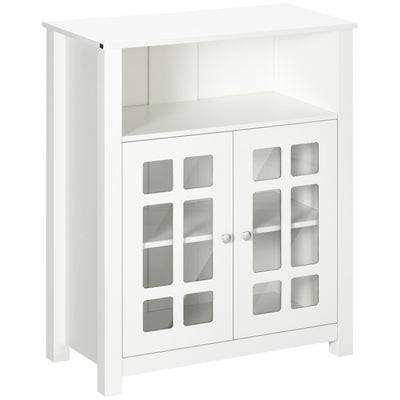 Kitchen Cabinet, Storage Cabinet, Sideboard Buffet Cabinet with Double Glass Doors for Kitchen, Dining Room, Living Room, White