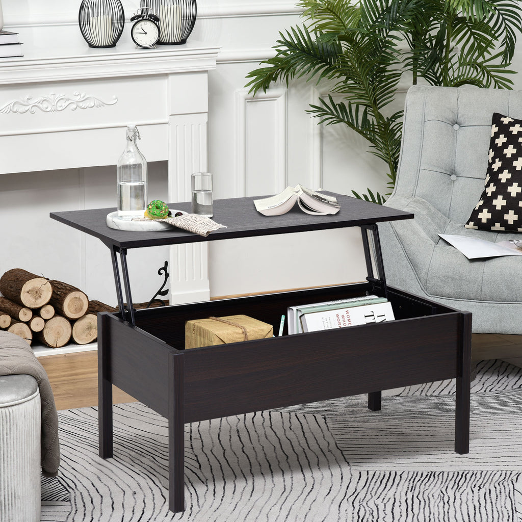 Side Table Lift Top Coffee Table Modern Convertible Tea Table Neutral End Table with Spacious Rising Tabletop for Dorm, Coffee Brown Woodgrain