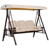 Outdoor Patio 3-Person Steel Canopy Cushioned Seat Bench Swing with Included Side Trays & Padded Comfort, Beige