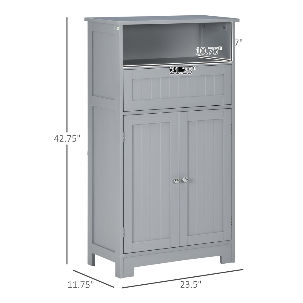 Bathroom Storage Cabinet Freestanding Bathroom Storage Organizer with Drawer and Adjustable Shelf for Living Room, Bedroom or Entryway, Grey