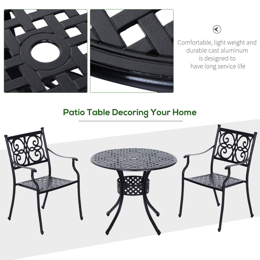 33" Patio Dining Table Round Cast Aluminium Outdoor Bistro Table with Umbrella Hole - Black