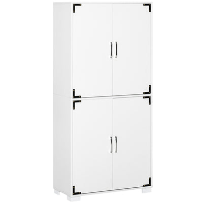 Industrial Style 4-Door Cabinet Pantry Cupboard with Storage Shelves for Bedroom and Living Room, White
