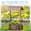 Wooden Wishing Well Raided Garden Bed, Rustic Planters for Outdoor Plants, Patio Ornamental for Herb/Vegetables, Rustic Brown