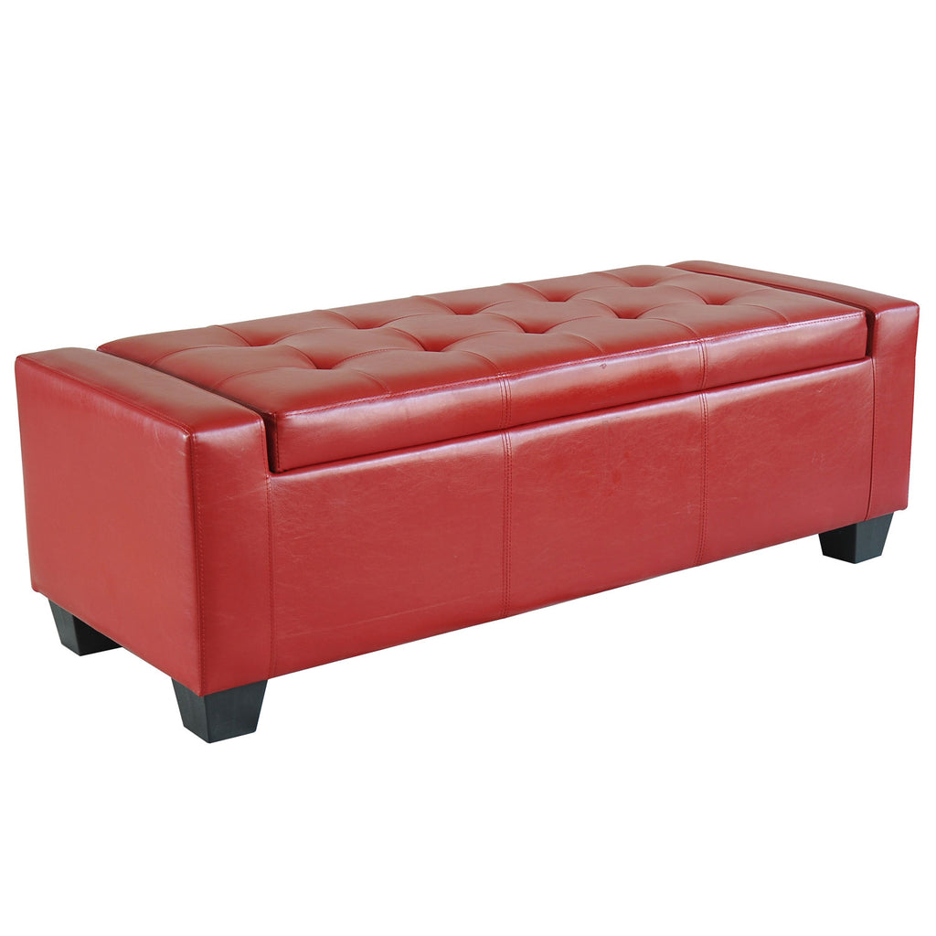 50.5" Faux Leather Rectangular Tufted Storage Ottoman, Bright Red
