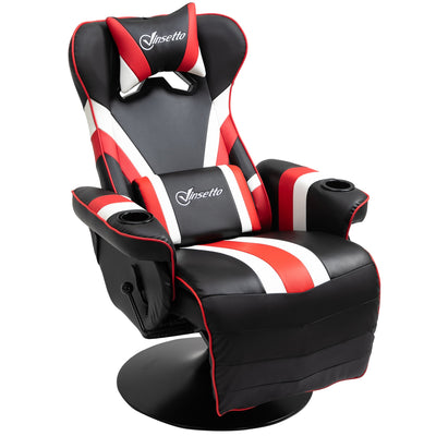 Gaming Chair, Racing Style Computer Recliner with Lumbar Support, Footrest and Cup Holder, Black/White/Red