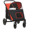 Pet Stroller with Universal Front Wheels, Shock Absorber, One Click Foldable Dog Cat Carriage with Brakes, Storage Bags, Mesh Window, Safety Leash for Large & Medium-sized Dogs, Red