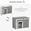 Foldable Wooden Dog House Raised Puppy Cage Kennel Cat Shelter w/ Lockable Door Openable Roof Removable Bottom for Small and Medium Pets Grey