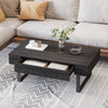 Mid-century Modern Coffee Table with Storage Drawer, Metal Sled Designed Legs and Wood Grain Surface for Living Room, Dark Grey