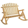 Outdoor Adirondack Rocking Chair with Log Slatted Design, 2-Seat Patio Wooden Rocker Loveseat with High Back for Lawn, Burlywood