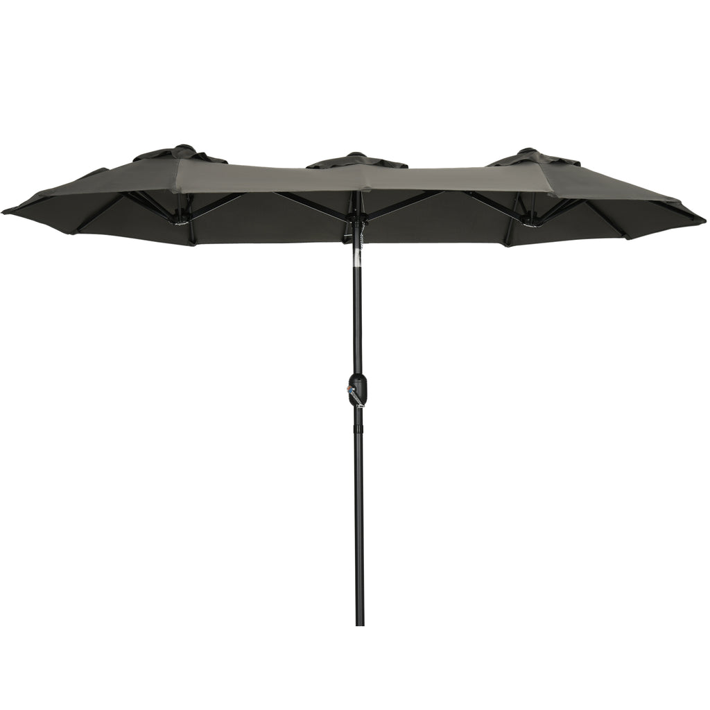 Double-sided Patio Umbrella 9.5' Large Outdoor Market Umbrella with Push Button Tilt and Crank, 3 Air Vents and 12 Ribs, for Garden, Deck, Pool, Grey
