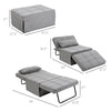 4-In-1 Design Convertible Sofa Tea Table Lounge Chair Single Bed with 5-Level Adjustable Backrest, Footstool and Metal Frame for Bedroom, Grey