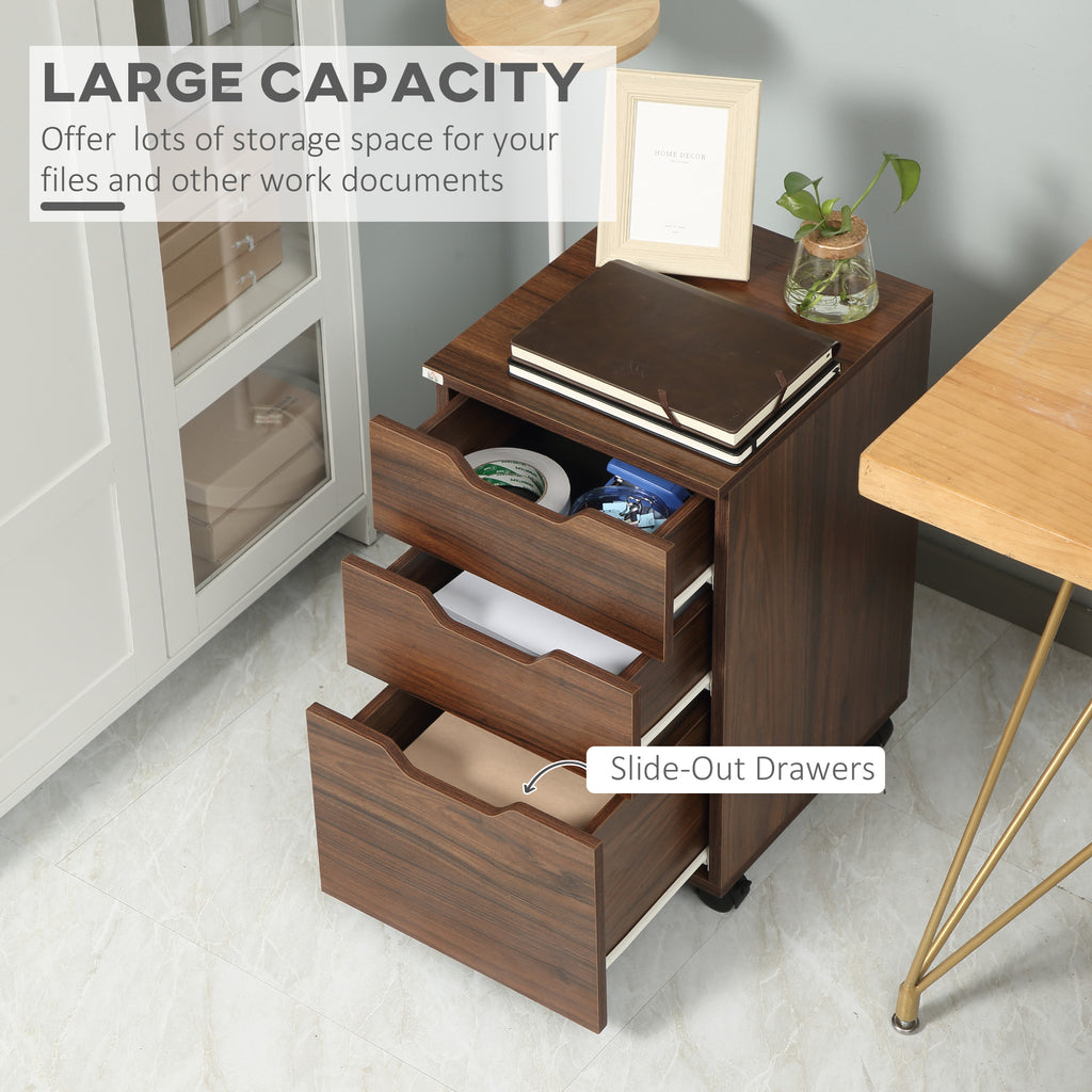 3 Drawer Mobile File Cabinet, Rolling Printer Stand, Vertical Filing Cabinet, Brown