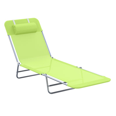 Portable Sun Lounger, Lightweight Folding Chaise Lounge Chair w/ Adjustable Backrest & Pillow for Beach, Poolside and Patio, Green