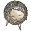 Wicker Cat Bed Elevated Rattan Kitten Basket Pet Den. House Cozy Cave with Soft Cushion Golden Maroon