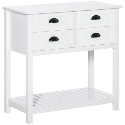 Sideboard Buffet Cabinet, Storage Serving Console Table with 4 Drawers and Slatted Bottom Shelf for Kitchen, Living Room, White