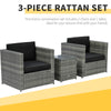 3 Pieces Patio Bistro Set, Outdoor PE Rattan Wicker Furniture W/ Washable Cushion and Coffee Table, Conversation Sofa Set for Balcony, Black