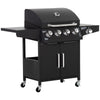 52" Barbecue Grill with Wheels 4+1 Burner Liquid Propane Gas Grill Outdoor Cabinet Style BBQ Trolley w/ Side Burner, Warming Rack
