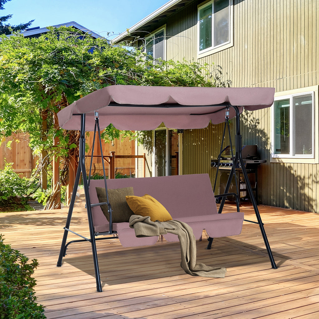 3-Seat Outdoor Patio Swing Chair with Removable Cushion, Steel Frame Stand and Adjustable Tilt Canopy for Garden, Backyard, Brown